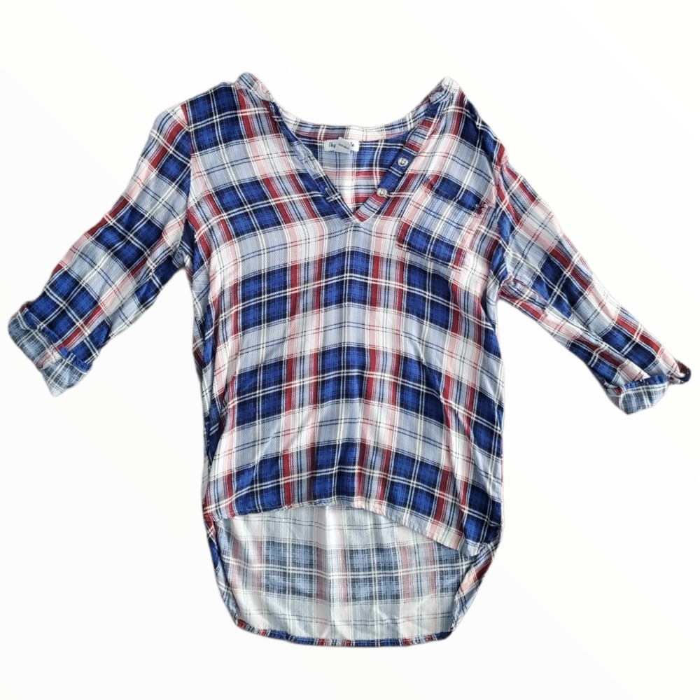 3/4 Sleeve Plaid Blouse